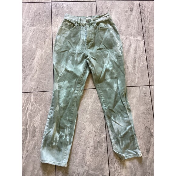 12th Tribe Pants - 12th Tribe Green Tie Dye Tapered High Rise Jeans Button Fly S